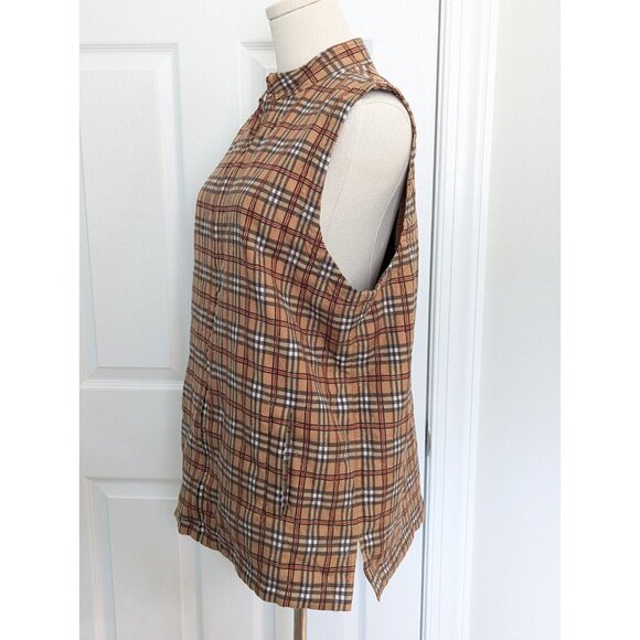 Natural Elements Nova Check Plaid 100% Silk Quilted Full Zip Vest Size 10 - Picture 4 of 8